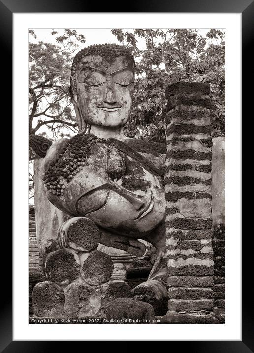 Buddha statues in Khamphaeng Phet Historical Park, Thailand Framed Mounted Print by Kevin Hellon