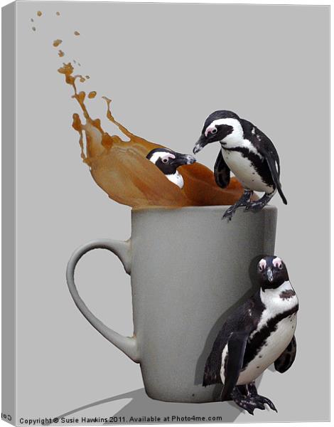 Tea Break - Pick up a penguin Canvas Print by Susie Hawkins