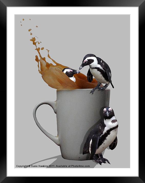 Tea Break - Pick up a penguin Framed Mounted Print by Susie Hawkins