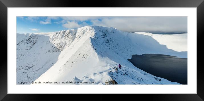 Striding Edge in winter, Helvellyn, Lake District, Framed Mounted Print by Justin Foulkes