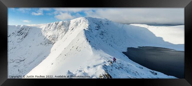 Striding Edge in winter, Helvellyn, Lake District, Framed Print by Justin Foulkes