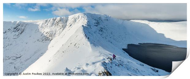 Striding Edge in winter, Helvellyn, Lake District, Print by Justin Foulkes