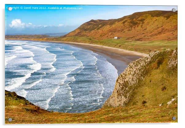 Rhossili Bay Acrylic by David Hare