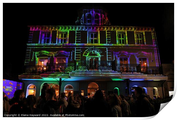 The Pier Hotel in Harwich illuminated at night Print by Elaine Hayward