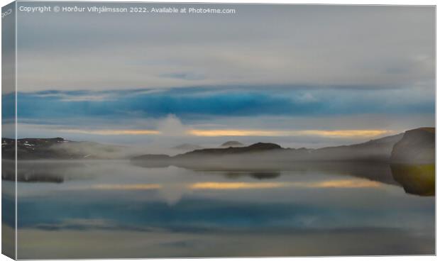 Misty landscape in the morning. Canvas Print by Hörður Vilhjálmsson
