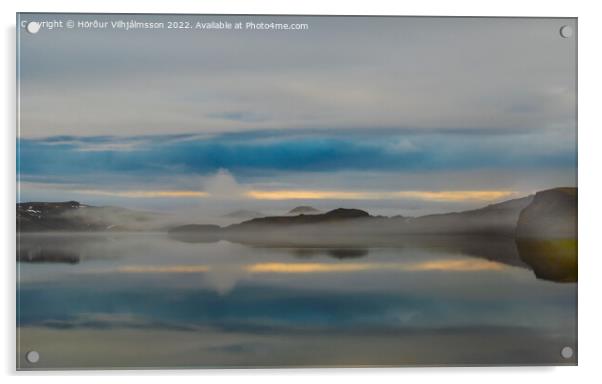 Misty landscape in the morning. Acrylic by Hörður Vilhjálmsson