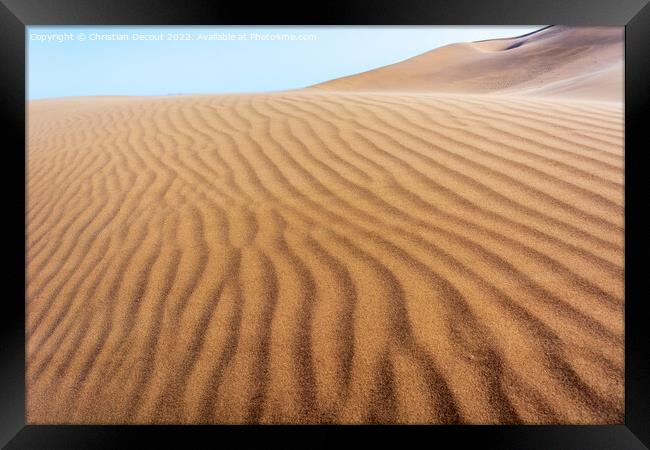 Erg Chebbi, sand desert of Merzouga, southeast of Morocco. Framed Print by Christian Decout