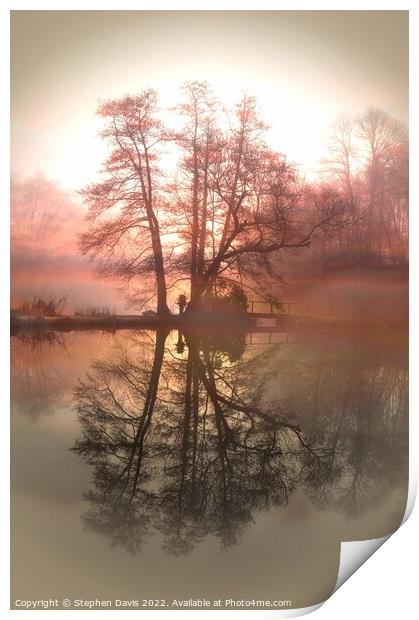 Misty canal side sunrise Print by Stephen Davis