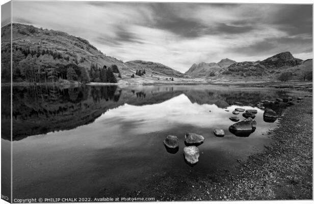 Blea tarn in black and white 696 Canvas Print by PHILIP CHALK