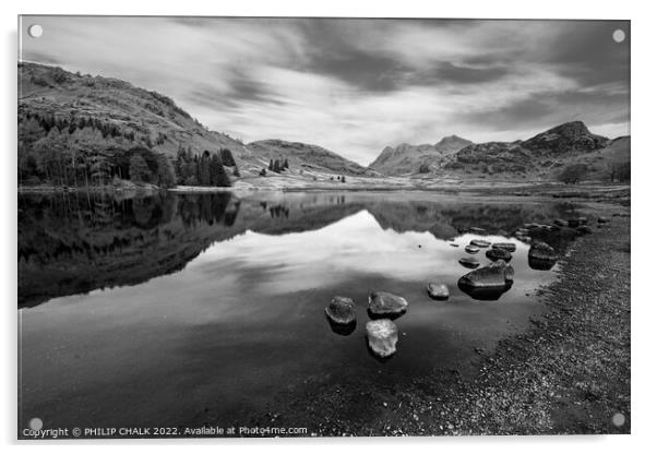 Blea tarn in black and white 696 Acrylic by PHILIP CHALK