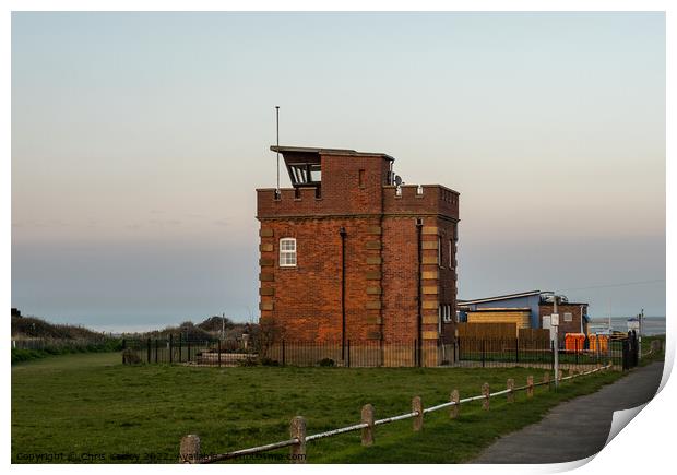 lifeguard lookout tower on Hunstanton clifftop, North Norfolk coast  Print by Chris Yaxley