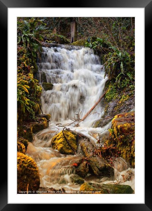 Badger Dingle waterfall Framed Mounted Print by Stephen Davis