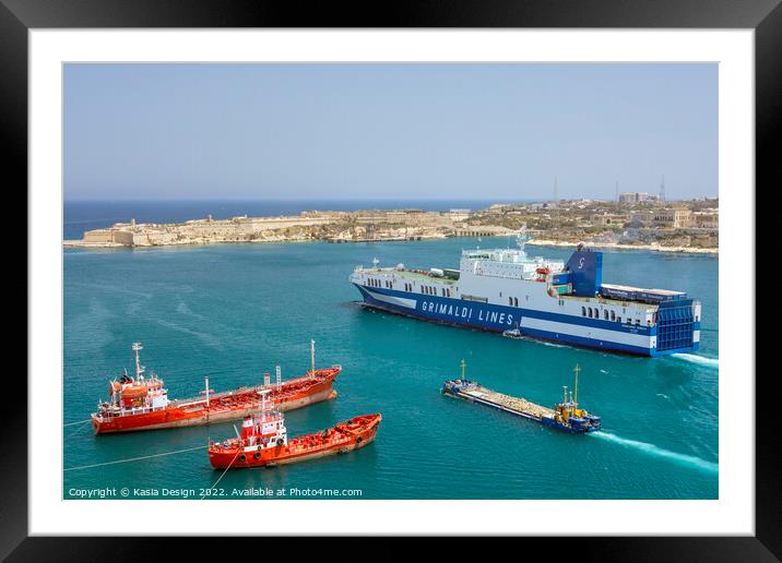 Ships in the Grand Harbour Valletta, Malta Framed Mounted Print by Kasia Design