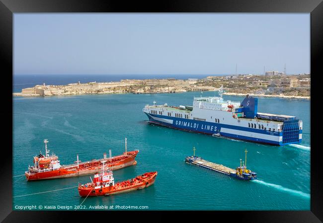 Ships in the Grand Harbour Valletta, Malta Framed Print by Kasia Design