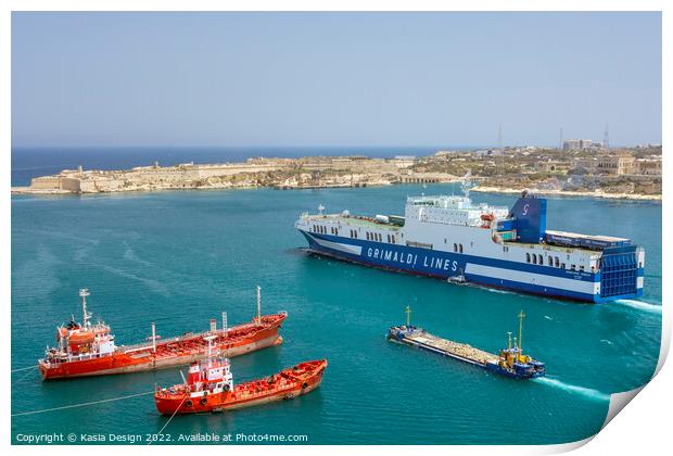 Ships in the Grand Harbour Valletta, Malta Print by Kasia Design