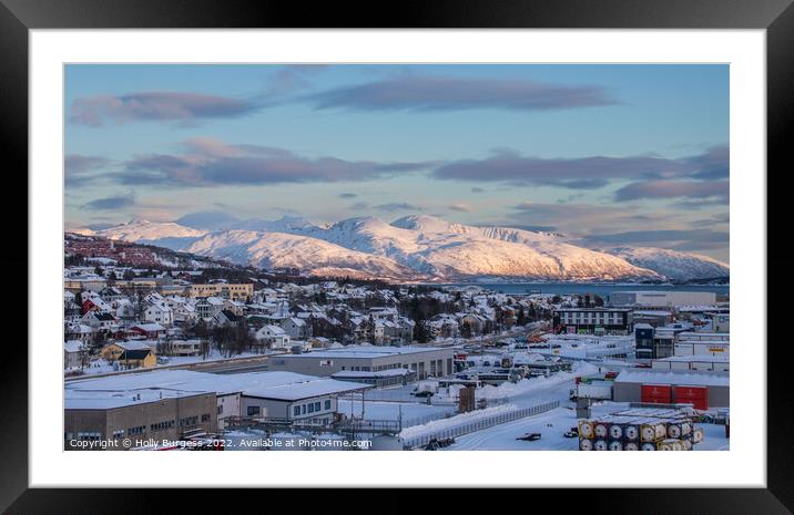 Arctic Twilight Over Tromsø City Framed Mounted Print by Holly Burgess