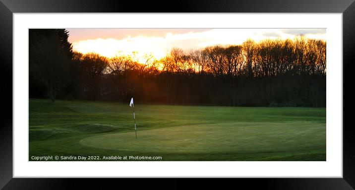 Long Golf Sunset 18th Hole Framed Mounted Print by Sandra Day