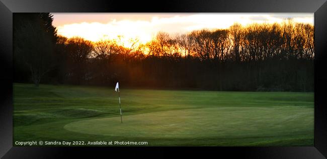 Long Golf Sunset 18th Hole Framed Print by Sandra Day