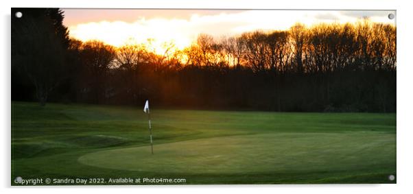Long Golf Sunset 18th Hole Acrylic by Sandra Day