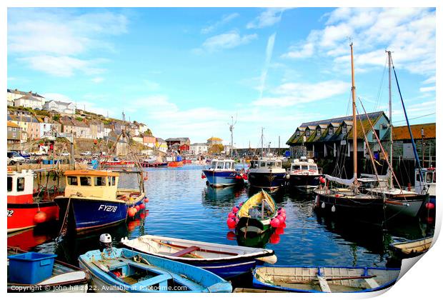 Cornish harbour Mevagissey October Autumn Print by john hill