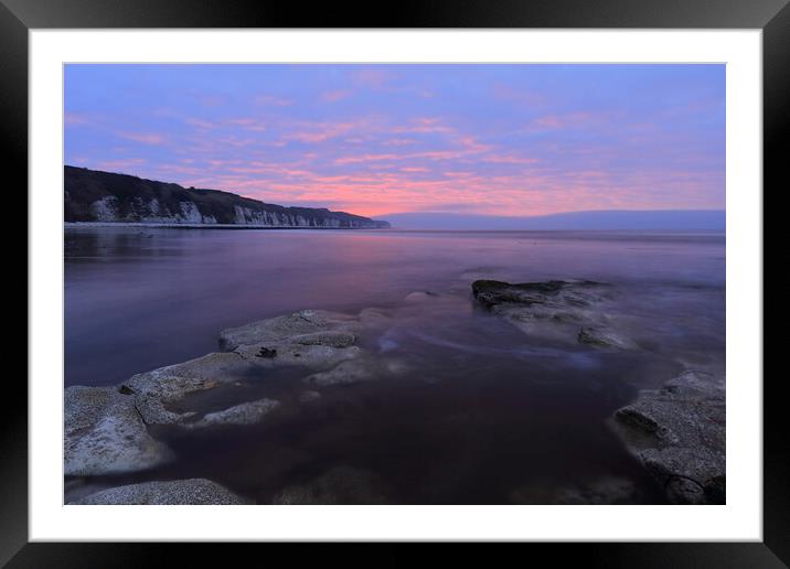 The beach at Danes Dyke at sunrise. Framed Mounted Print by Drew Watson
