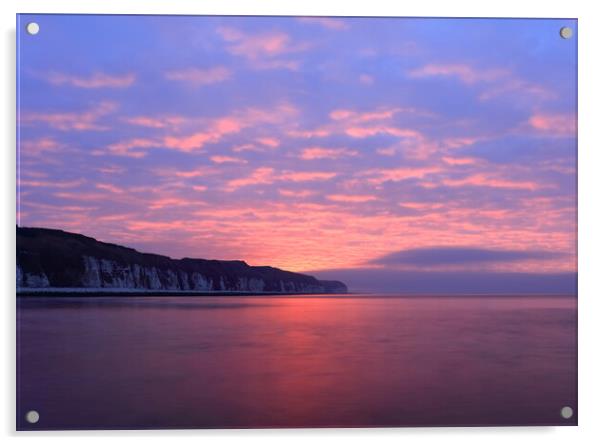 Sunrise at Danes Dyke beach. Acrylic by Drew Watson