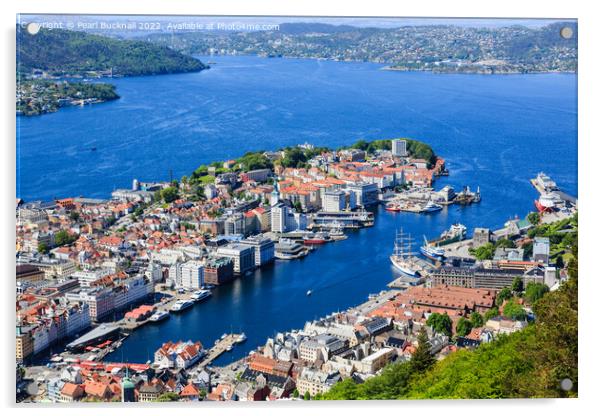 Bergen Harbour from Floyen Norway Acrylic by Pearl Bucknall