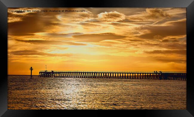 Sunrise over the Wooden Pier Framed Print by Jim Jones