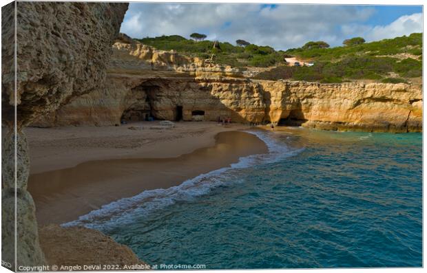 Carvalho Beach from Cliff Cave in Algarve Canvas Print by Angelo DeVal