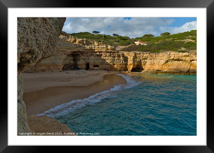 Carvalho Beach from Cliff Cave in Algarve Framed Mounted Print by Angelo DeVal