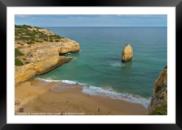 Top Cliff View of Carvalho Beach in Algarve Framed Mounted Print by Angelo DeVal