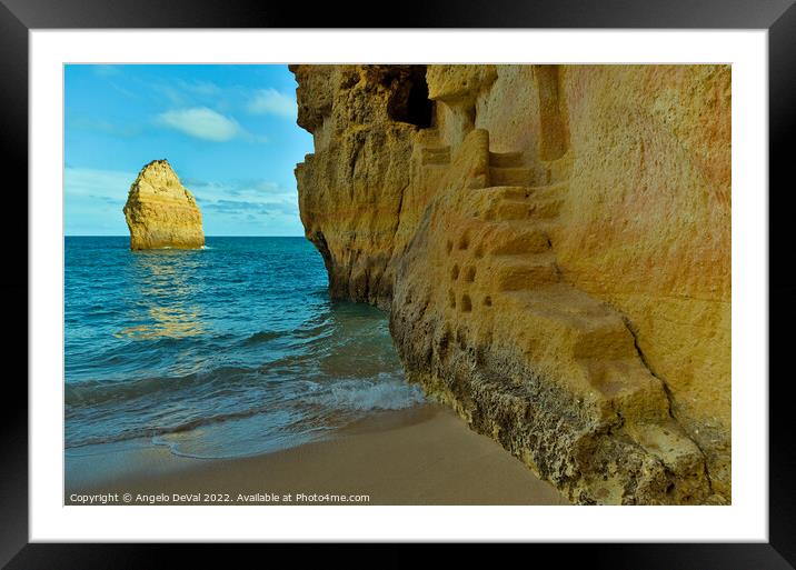 Carved Stairs of Carvalho Beach Cliffs in Algarve Framed Mounted Print by Angelo DeVal