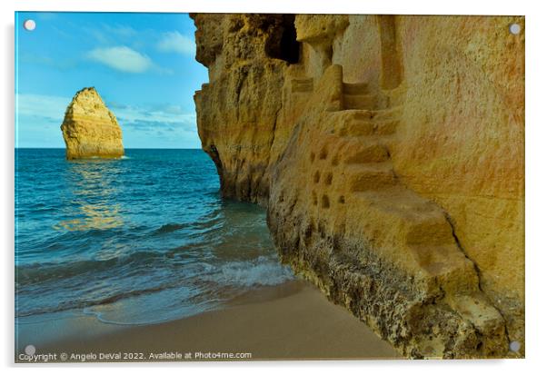 Carved Stairs of Carvalho Beach Cliffs in Algarve Acrylic by Angelo DeVal