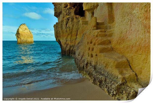 Carved Stairs of Carvalho Beach Cliffs in Algarve Print by Angelo DeVal
