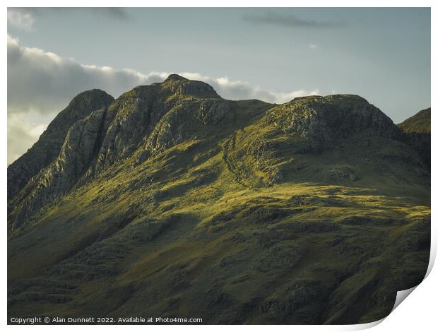 Majestic Langdale Pikes at Sunset Print by Alan Dunnett