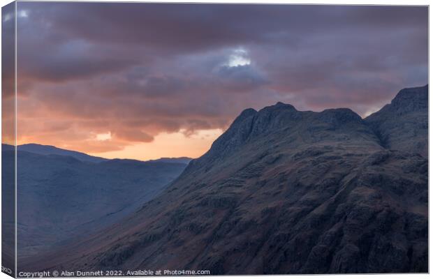 Bedtime for the Langdale Pikes Canvas Print by Alan Dunnett