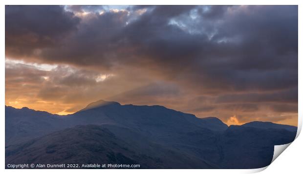 Last Light on Bow Fell from Side Pike Print by Alan Dunnett