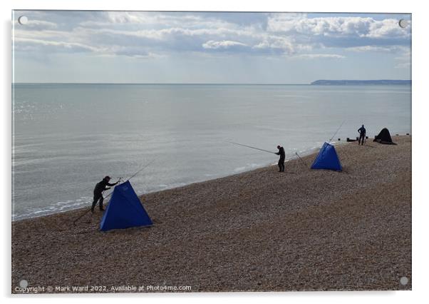 Fishing on Hastings beach. Acrylic by Mark Ward