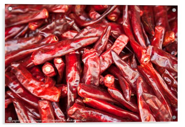 Shiny red dried chillies for sale on a market stall in Seoul, South Korea  Acrylic by Gordon Dixon