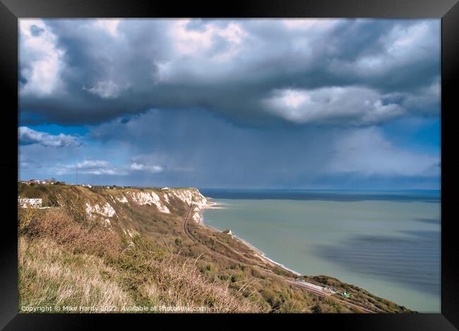 Storm clouds over the White cliffs of Dover Framed Print by Mike Hardy