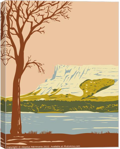 Hawk Springs State Recreation Area with the Bluffs Bear Mountain Area in Goshen County Wyoming WPA Poster Art Canvas Print by Aloysius Patrimonio