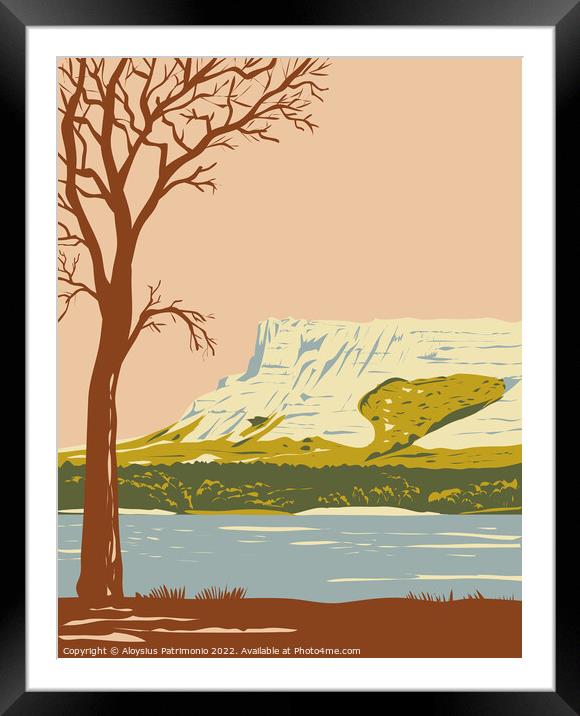 Hawk Springs State Recreation Area with the Bluffs Bear Mountain Area in Goshen County Wyoming WPA Poster Art Framed Mounted Print by Aloysius Patrimonio