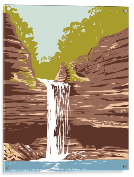 Petit Jean State Park with Cedar Falls in Conway County Adjacent to the Arkansas River in Arkansas WPA Poster Art Acrylic by Aloysius Patrimonio