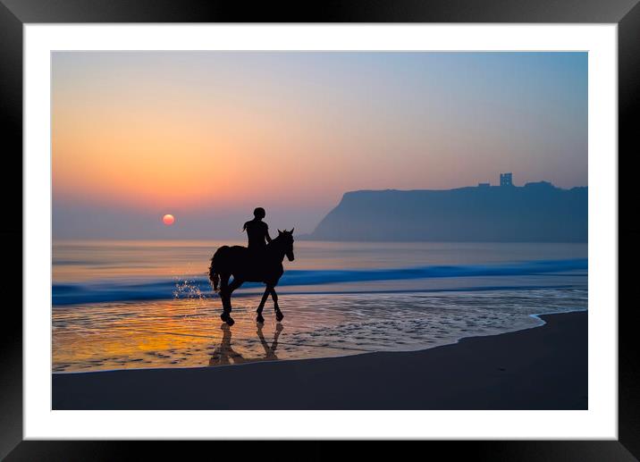 Rider At Dawn, Scarborough  Framed Mounted Print by Alison Chambers