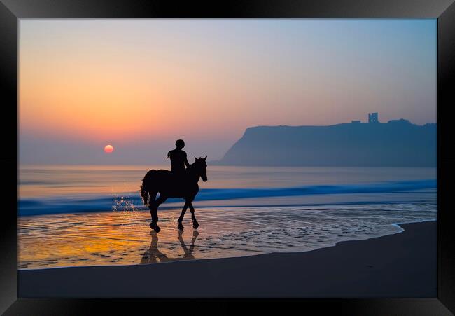Rider At Dawn, Scarborough  Framed Print by Alison Chambers