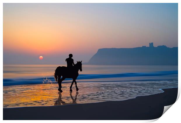 Rider At Dawn, Scarborough  Print by Alison Chambers