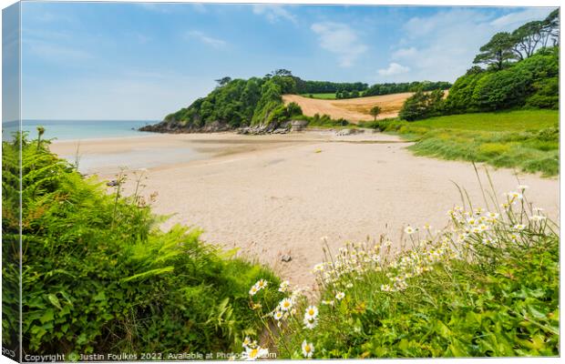 Mothecombe Beach or Meadowsfoot Beach, South Devon Canvas Print by Justin Foulkes