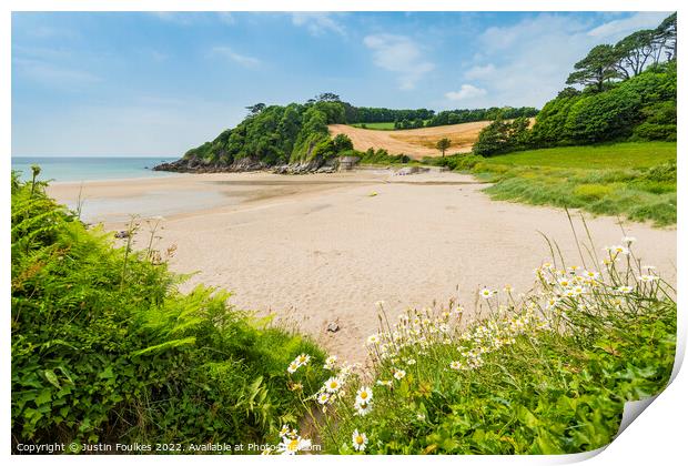 Mothecombe Beach or Meadowsfoot Beach, South Devon Print by Justin Foulkes