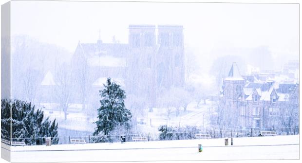 Inverness Cathedral in a snowstorm Canvas Print by John Frid