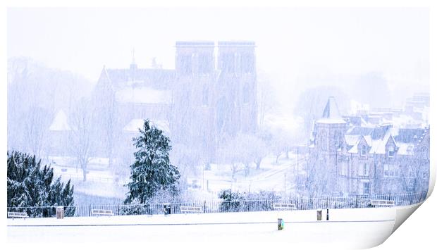 Inverness Cathedral in a snowstorm Print by John Frid